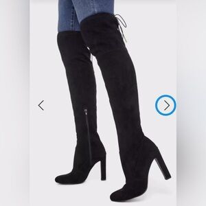 JustFab Jesyna Thigh-High Heeled Black Boots